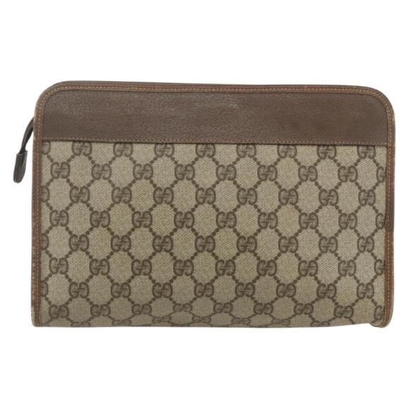 GUCCI GG Supreme Clutch Bag PVC Beige 014 115 6063 Auth 151482